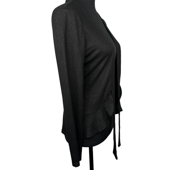 Allegra K Black Tie Front Shimmer Cardigan Size M - Picture 3 of 8